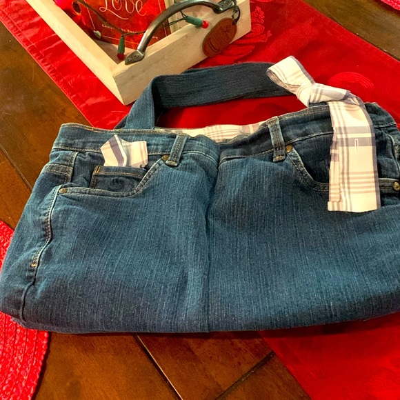 PURSE RECYCLED JEAN WITH PLAID LINING TOTE STYLE - Picture 4 of 4